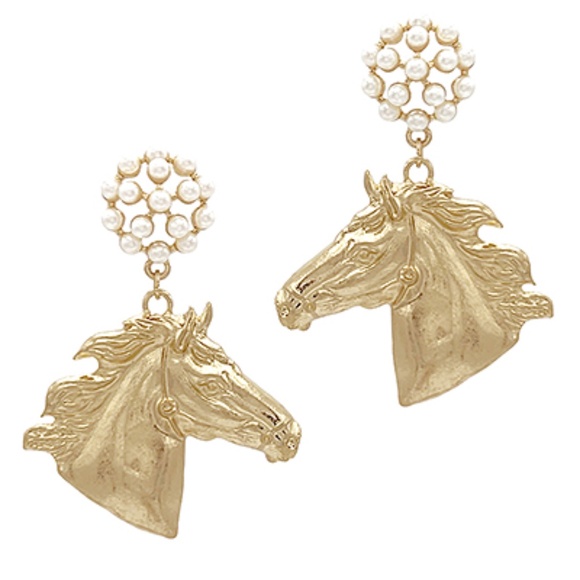 Horse Head & Pearl Drop Earrings - Picture 1 of 1